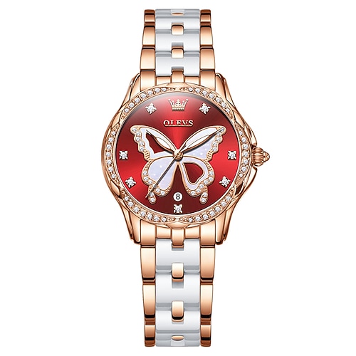 OLEVS 5610 Muttertagsgeschenk für Frauen Uhren elegante Mode Strass Lünette Keramikarmband Armbanduhr wasserdicht leuchtend automatische Uhr Image