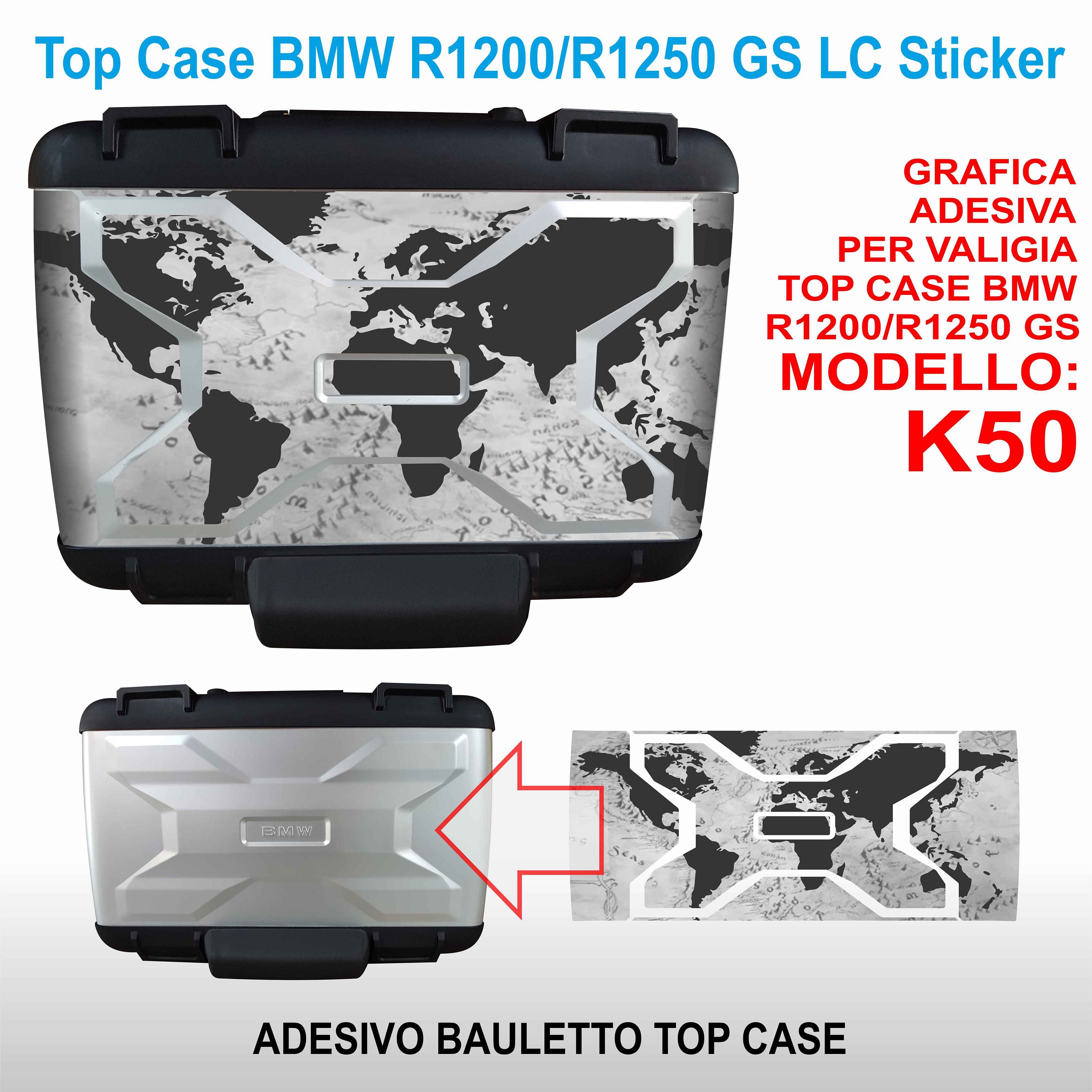 Adesivo Top Case vario BMW R1200 R1250GS K50 bauletto (Globo Nero) bags stickers dal 2013