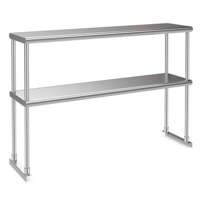 48'' 2-Tier Overshelf Worktable Stainless Steel Adjustable Lower Shelf