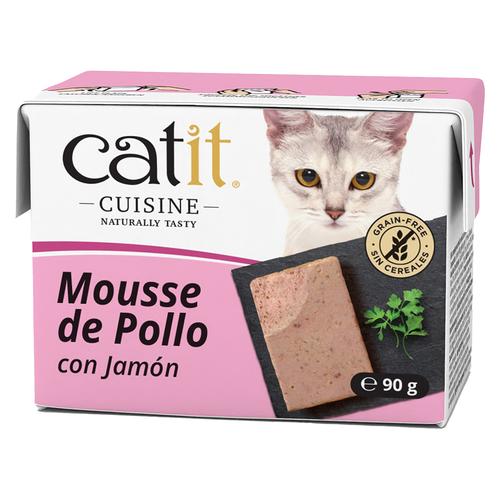 12x90g Catit Cuisine Mousse Huhn mit Schinken Katzenfutter nass