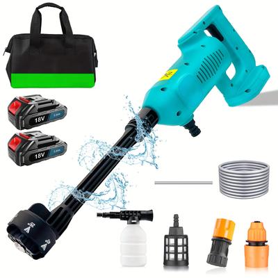 TEMU Cordless Power Washer 18v Electric Portable Pressure Cleaner With 2 Mah Battery And Charger For Patio Cleaning Car Washing Garden Watering Compatible With Makita (with 2 Batteries)