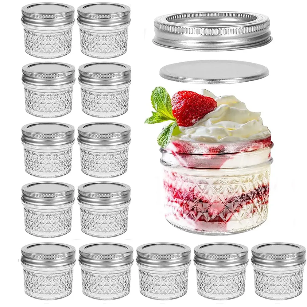 Mini barattoli di spezie in vetro da 4 once con coperchi separabili, barattoli di conserve per miele, marmellata, gelatina, bomboniere, conservazione degli alimenti da cucina