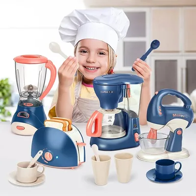 Mini Household Appliances Kitchen Toys Pretend Play Set with Coffee Maker Blender Mixer and Toaster