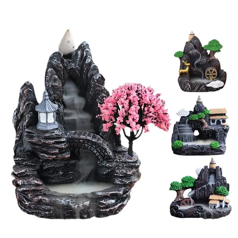 Bruciatore di incenso a cascata Montagne Bruciatore di incenso a forma di fiume Decorazioni per la casa Riflusso Fragranza Fontana di aromi Porta incensiere Zen