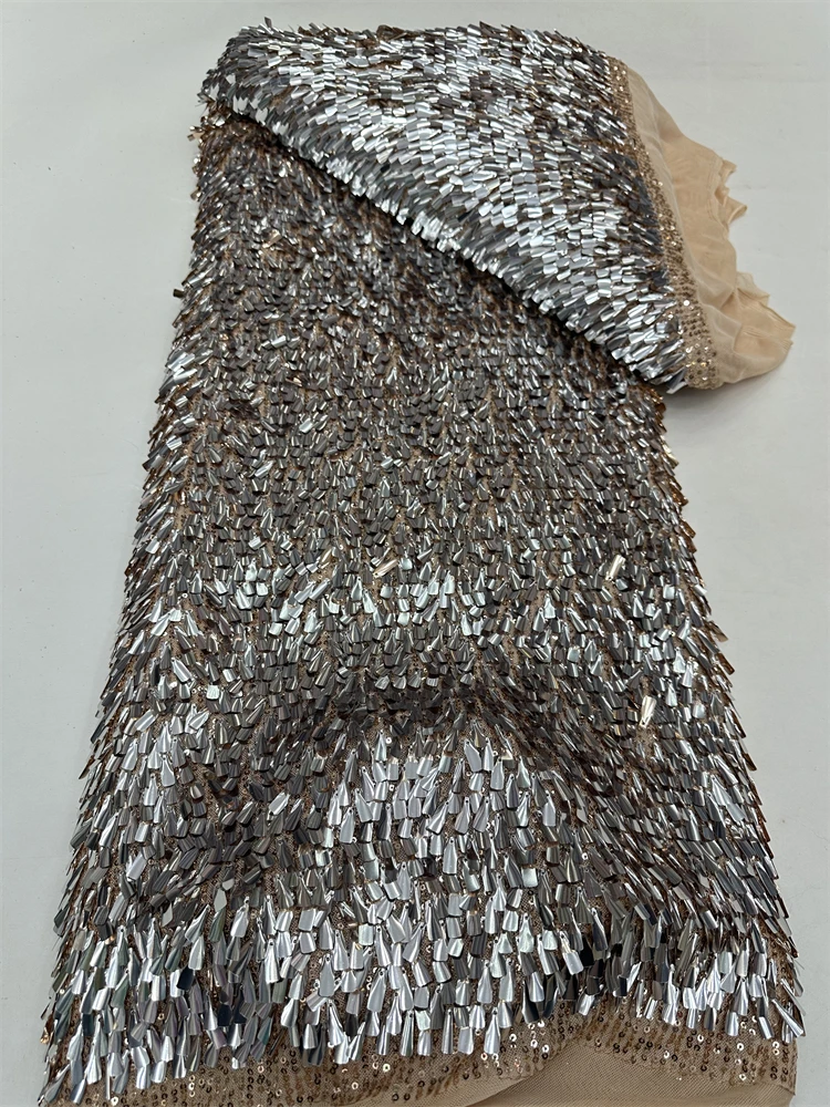 5 metri di lusso africano paillettes sposo tessuto di pizzo 2025 di alta qualità francese nigeriano tessuto di pizzo di maglia per abito da sposa RF