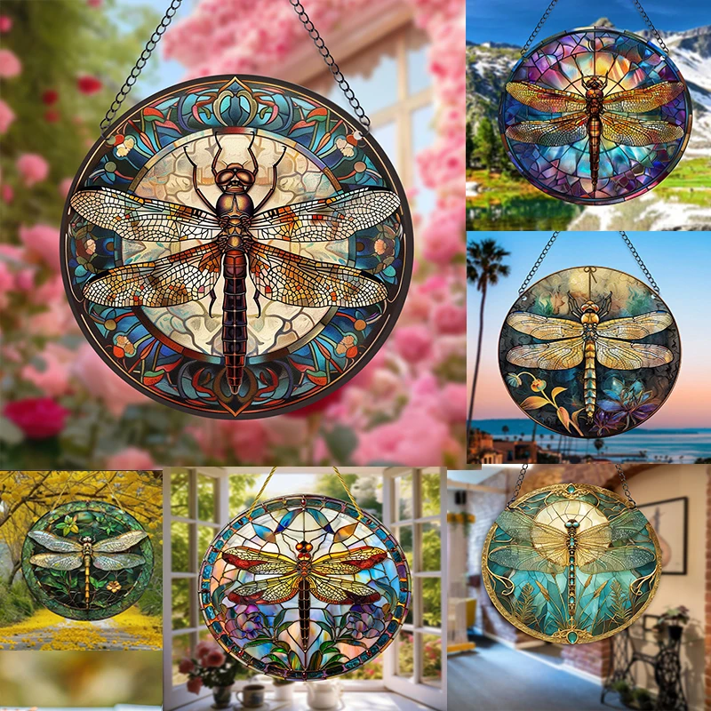 Stained Glass Dragonfly Suncatcher Beautiful Window Hanging for Home Garden and Outdoor Decor Nature-inspired Design Home Decor