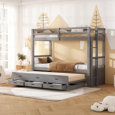 Etagenbett 90x200cm, Kinderbett, Hochbett für Mädchen und Jungen, Kiefer und mdf Bettgestell mit Image