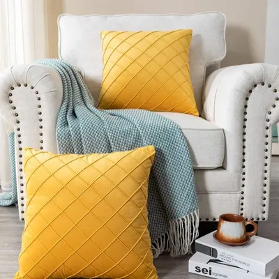 Weicher gelber karierter Kissen bezug für Sofa kissen bezug Wohnzimmer dekoration Hogar Funda Image