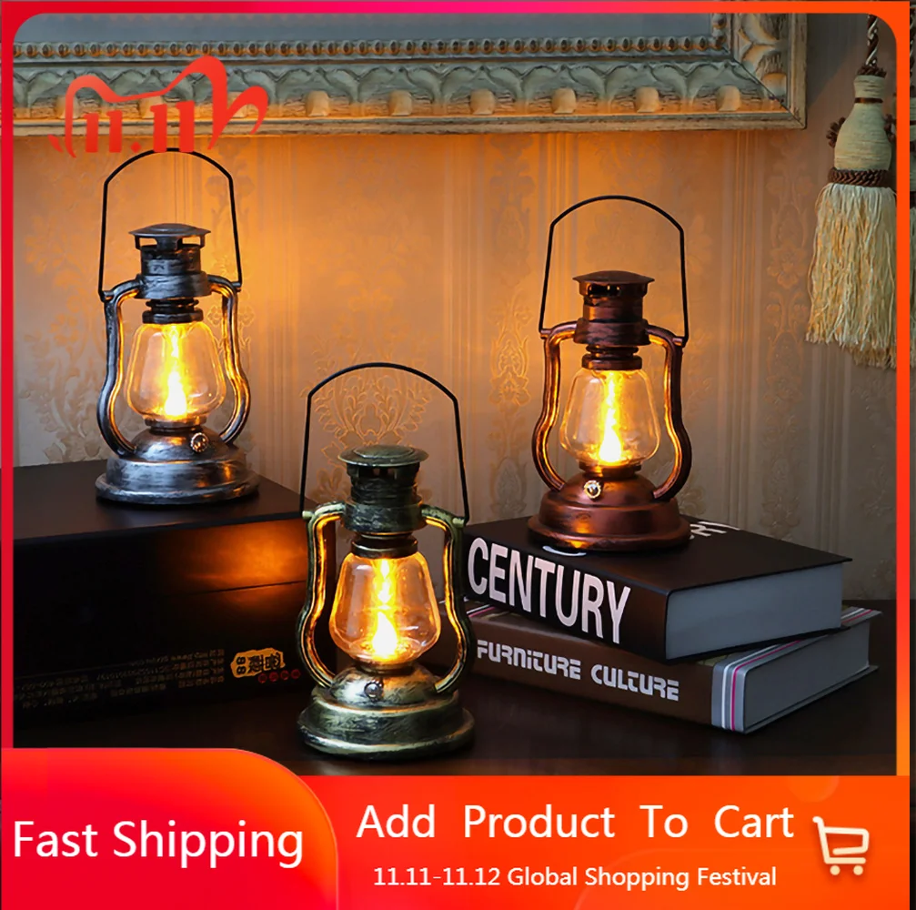 Vintage Pferd Laterne Camping Licht Batterie LED Kerze Flamme Tragbare Zelt Öl Lampe LED Tisch Ramadan Dekoration Garten Laterne