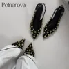Metallic Gold Bubble Beads Flats Damen spitzen Zehen Slip-On Gummiband Freizeit schuhe elegante luxuriöse Stil täglich flache Schuhe