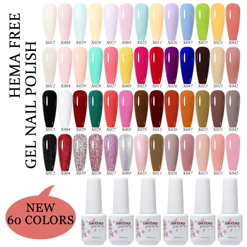 Clou Beaute Hema Free Gel-Nagellack, 8 ml, UV-Farbe, Nagelkunst, Sommer-Nagellack, LED-Esmalte-Gel-Lack, 60 Farben zur Auswahl Image