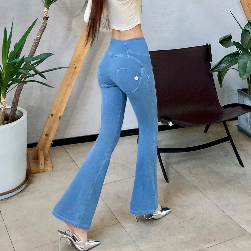 Shascull fites Melodie Damen hoch taillierte ausgestellte Jeans hose trend ige Jeans hellblau lässig eng sexy Flare Jeans