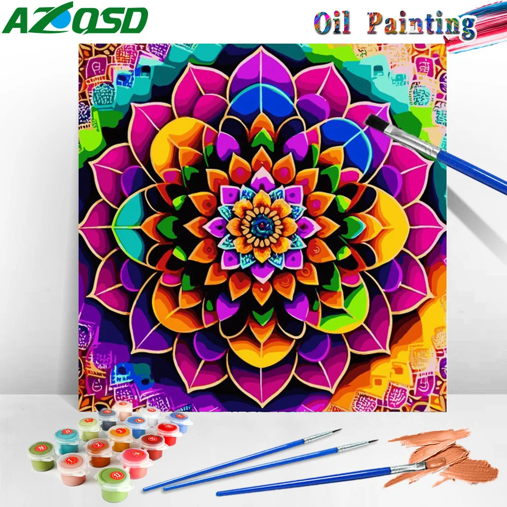 AZQSD Malen nach Zahlen, Mandala-Blume, Malen nach Zahlen, floral, handgefertigt, Europa, dekorativ, einzigartiges Geschenk, Wanddekoration Image