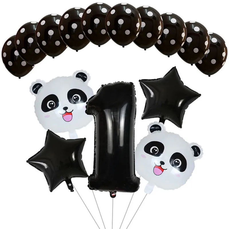 15 stücke Nette Panda Ballon Aluminium Folie Ballons Tier Kopf Ballon Bouquet Für Baby Dusche Geburtstag Thema Party Liefert Gobos Image