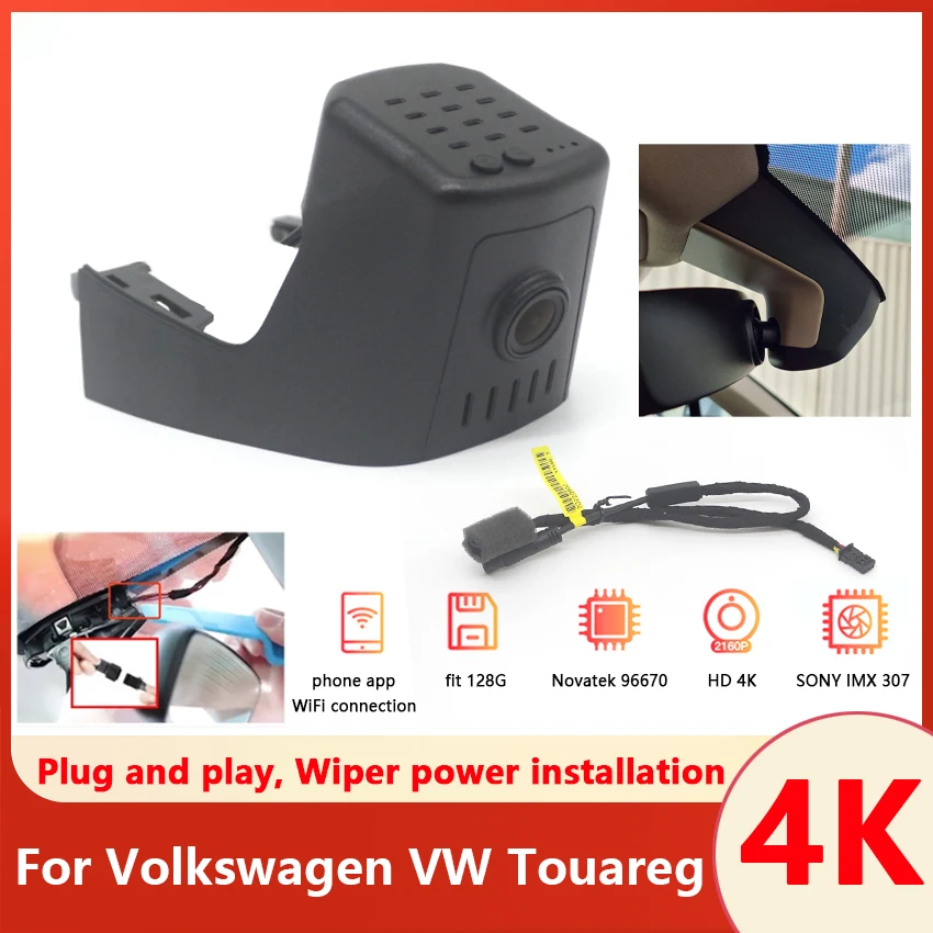 Neu! Stecker und spielen Versteckte Auto DVR WIFI Dashcam Kamera UHD 4K Dash Cam Für Volkswagen VW Touareg Cr7 2018 2019 2020 2021 2022 2023 Image