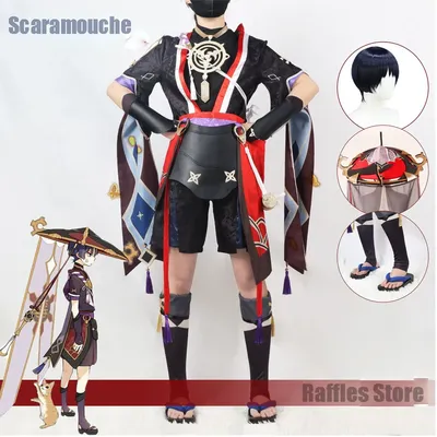 Genshin Impact Scaramouche Wanderer Cosplay Kostüm Perücke Balladeer Kunikuzushi Schwarze Kostümschuhe Inazuma Halloween XS-3XL Image