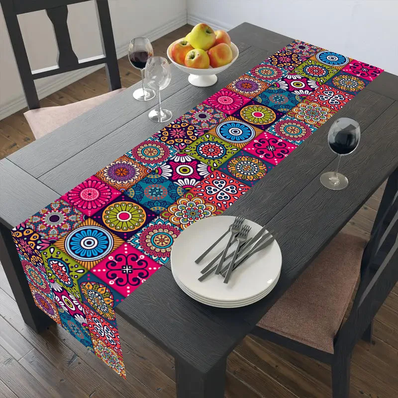1pc Vintage Boho Mandala Druck Leinen Tisch Läufer Tisch Dekoration Hause Abendessen Urlaub Party Dekoration Tisch Läufer Zubehör Image
