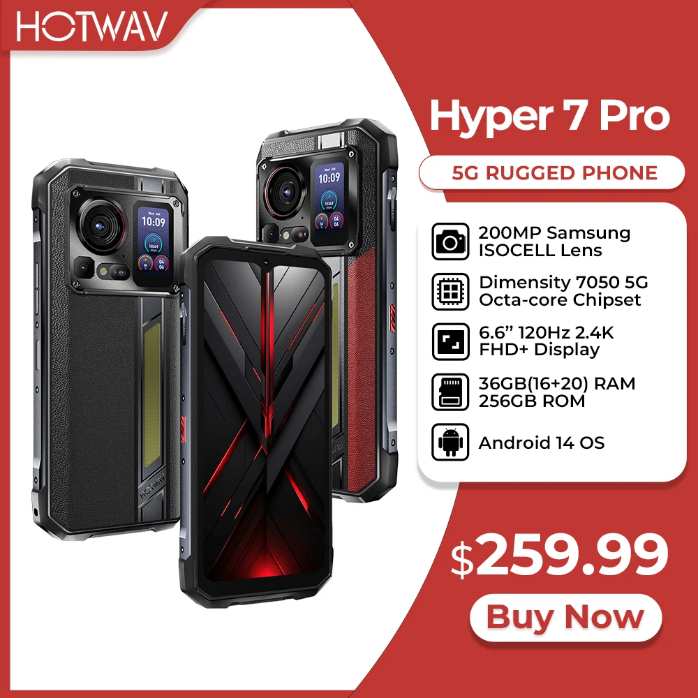 HOTWAV Hyper 7 Pro Robustes Telefongröße 7050 5G 200 MP Android 14 6,6'' FHD+ 120 Hz Smartphone 36 GB 256 GB 10800 mAh 33 W Mobiltelefon