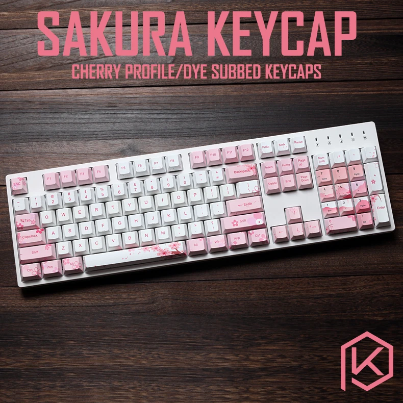 Kirsche profil Dye Sub Keycap Set dicken PBT kunststoff sakura blume weiß rosa colorway für gh60 xd64 xd84 xd96 tada68 87 104