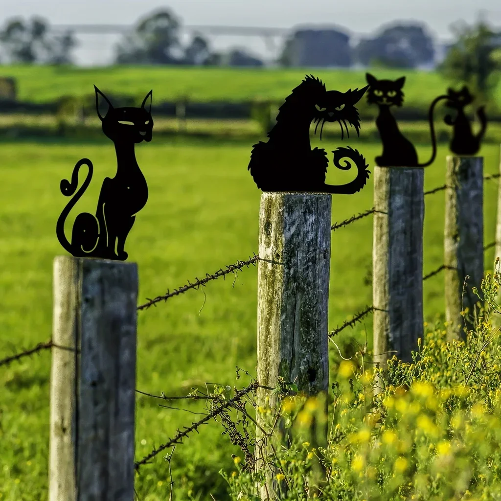 Schwarze Katze Metall Garten pfähle, dekorative Pfähle im Freien, Garten Metall Tiers tatuen, Silhouette Tier pfähle