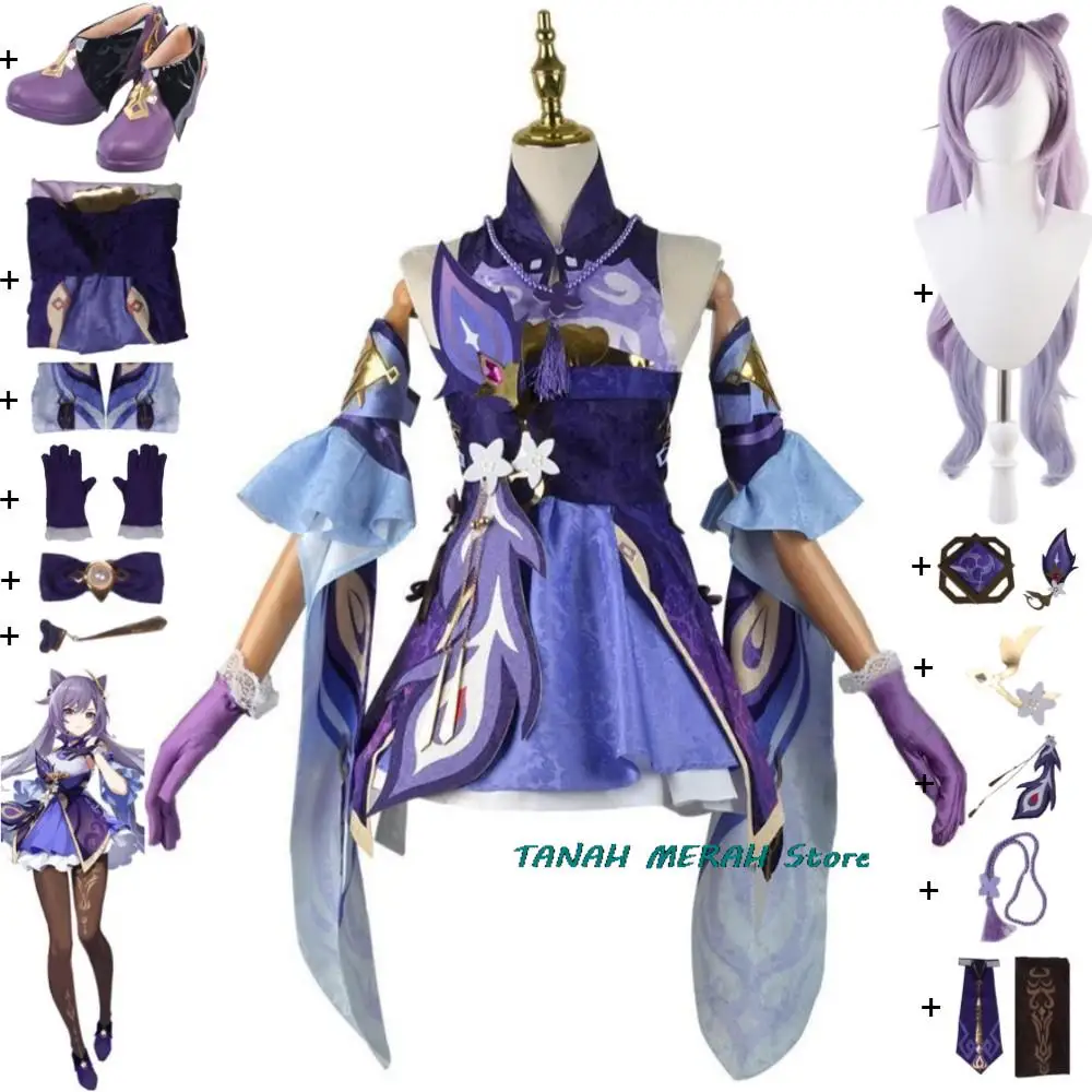 Anime Spiel Genshin Impact Keqing Ke queen Ket Qing Cosplay Kostüm lila Perücke Schuhe Liyue Qixing Kleid schöne Uniform Halloween