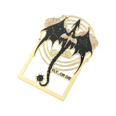 Fourth Wing Gothic Dragon Bookmark Gold Color Metal Fly or Die Goth Dragon Card Book Mark Collection