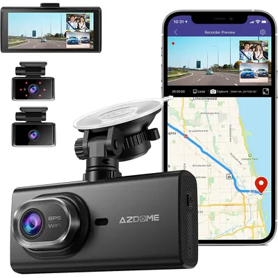 AZDOME M560-3CH Car DVR 3 Channel Dash Cam 4inch Touch Screen 64GB/128GB eMMC Storage Built-in GPS