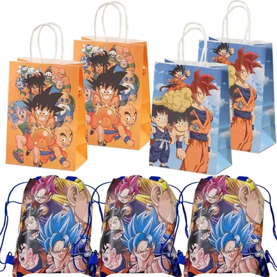 Dragon Ball Paper Gift Bags Birthday Decor Goku Drawstring Goody Biscuit Package Candy Bag Baby
