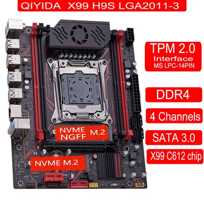 QIYIDA X99 motherboard TPM 2.0Interface LGA 2011 3 with NVME NGFF M.2 Support 4 channels X99