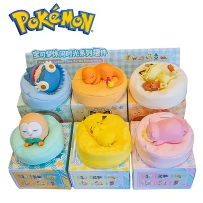 6 Styles Pokemon Pikachu Meowth Rowlet Charmander Gonbe Figures Sleep Starry Dream Series Action