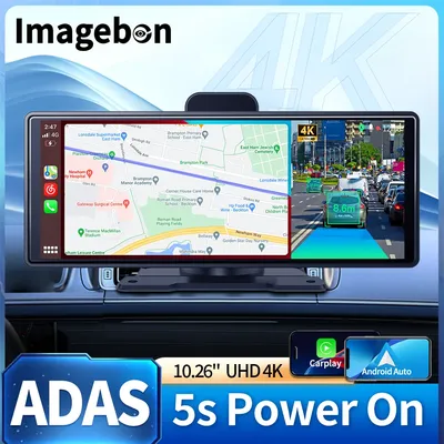 Imagebon 10.26" 4K ADAS Wireless CarPlay & Android Auto Dash Cam Night Vision 24h Park Monitoring