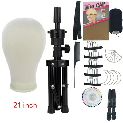 Training Mannequin Head Canvas Block Head Display Styling Canvas Wig Head Stand Wig Stand Tripod
