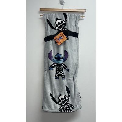 Disney Holiday | Disney Stitch Halloween Throw Blanket Skeleton Costume Plush Gray 60 X 70 | Color: Black/Gray | Size: 60 X 70