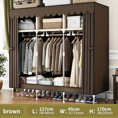 TEMU Spacious Portable Wardrobe Closet With Dustproof Cover - Freestanding, Easy Assembly Garment Organizer For Bedroom & Living Room - Storage Solution