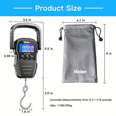 TEMU 75kg/165lb Digital Luggage Scale For Travel, Fishing Scale With 1.5m Measuring Tape, Suitcase Scale Can Kg/lb/jin/oz 4 Units Switched, Luggage Weight Scale With Hook, Battery Included