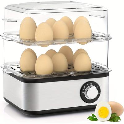 TEMU Deluxe Rapid Egg Cooker, 14 Egg Capacity Electric Egg Cooker For Hard Boiled Eggs, Soft, Medium, Poached Eggs, Food & Vegetable Steamer For Breakfast, Over-, One-touch Button, Bpa Free