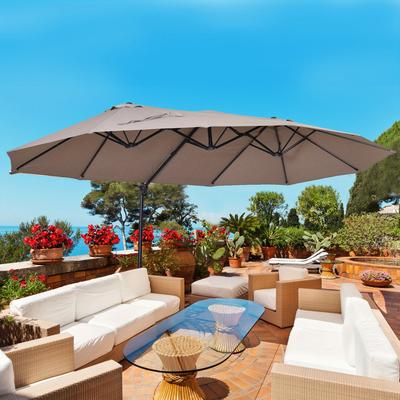 TEMU 4. 4m Large Garden Parasol, Double-sided Cantilever Parasol With Base Included, Patio Umbrella Sun Shade With Steel Pole 12 Ribs Crank Handle Easy Lift Twin Canopy, Brown