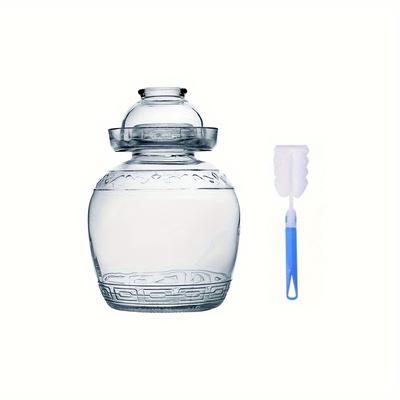 TEMU 1pc, Glass Fermentation Jar With Airlock Lid And Cleaning Brush (random Color), Traditional Fermenting Kit Crock For Pickles, Kimchi, Sauerkraut, Kombucha, Glass Material Image
