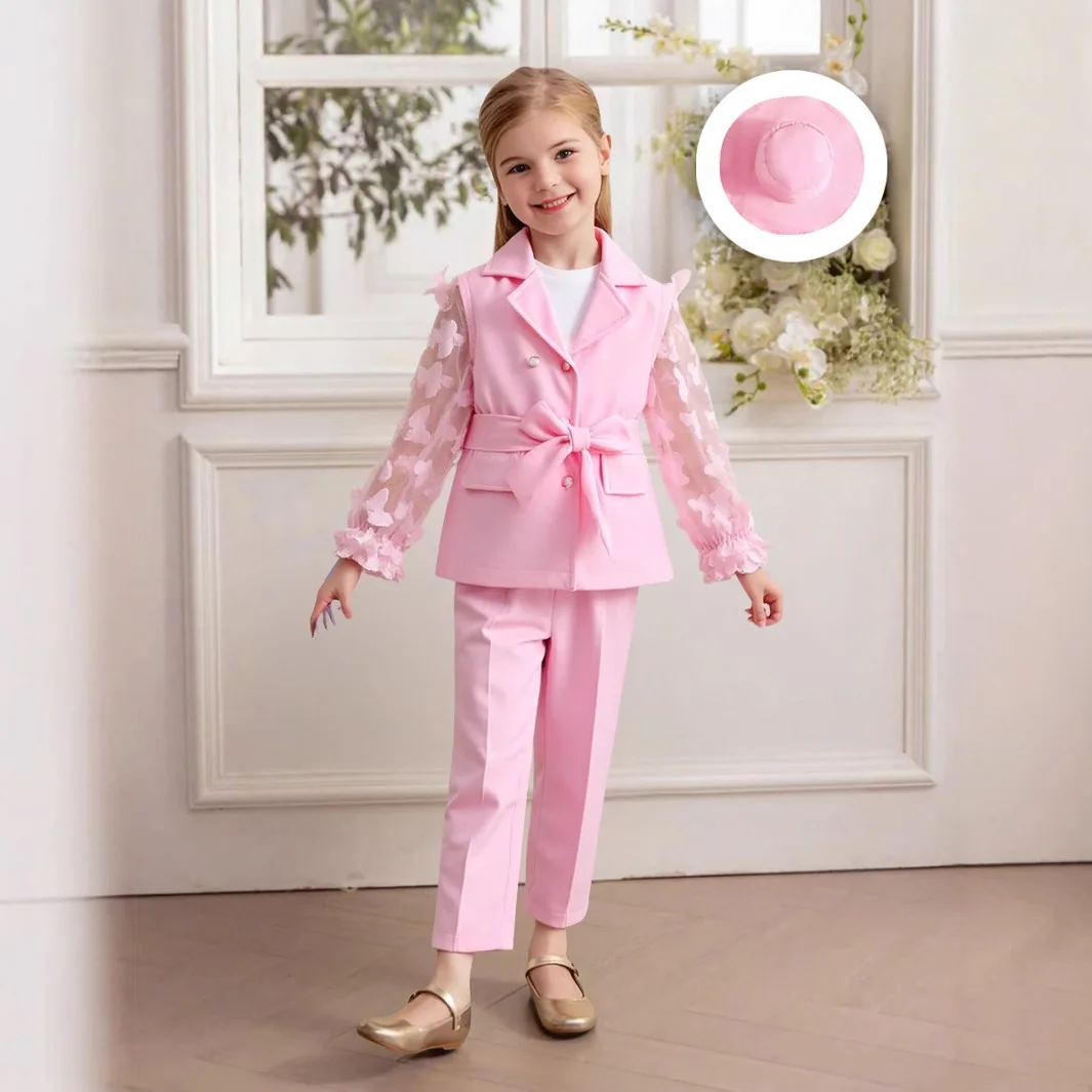 Ensemble de vêtements pour filles, 2 pièces, haut et pantalon à manches longues papillon, costume de fête, vêtements pour enfants de 3 à 8 ans