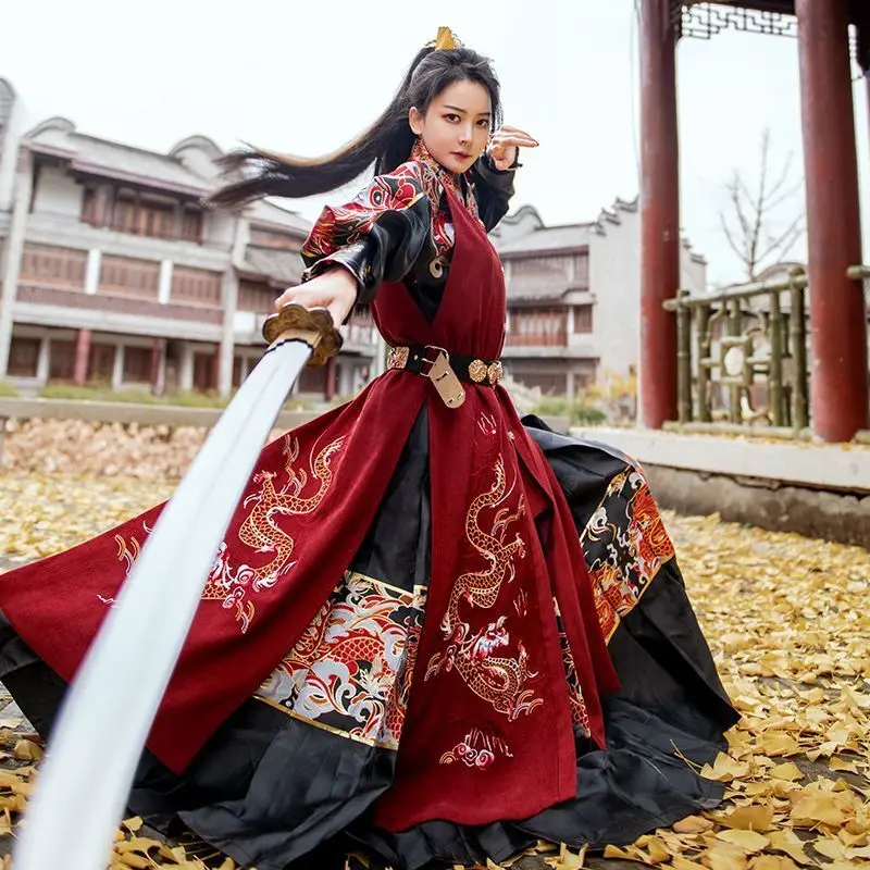 Hanfu Männer & Frauen Alte Chinesische Hanfu Rüstung Kleid Erwachsene Archer Cosplay Kostüm Rot Schwarz Beige Hanfu Sets Für Paare plus Größe
