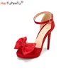 Mode High Heel Sandale Frauen 2024 Sommer Stiletto Größe 34-50 Peep Toe Satin Plateaus chuhe Bogen rot schwarz Kleid Schuhe