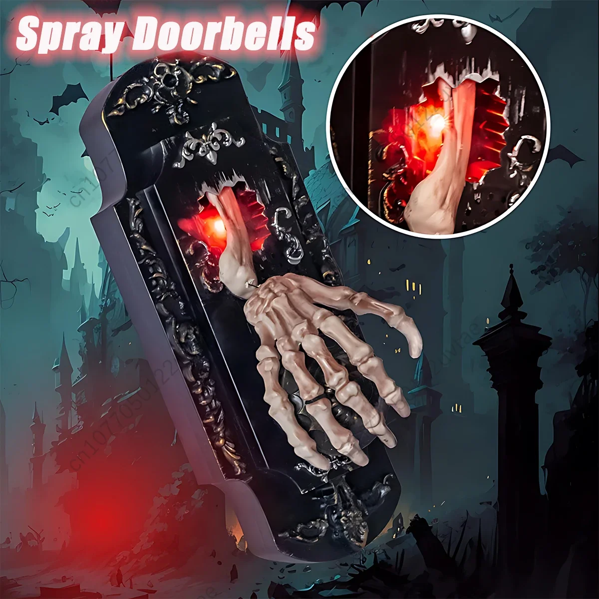 1PC Halloween Gruselige Türklingel Sensor Spray Türschloss Leuchtende Akustische Touch Sound Induktion Veranstaltungsort Layout Spukhaus Image