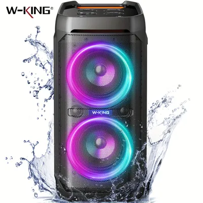 W-KING 100 W RMS Bluetooth-Lautsprecher, IPX6 wasserdicht, V5.3 tragbare Party-Boombox, kabellos, tiefer Bass/115 dB, lauter, massiver Klang Image