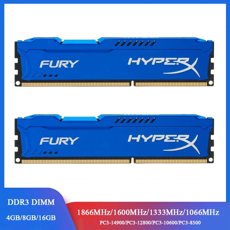 Memoria RAM DDR3 8 GB 2 x 4 GB 16 GB (2 x 8 GB) Kit 1866 MHz 1600 MHz 1333 MHz Desktop-RAM 240 Pins 1,5 V DIMM Fury PC-Speichermodul Image