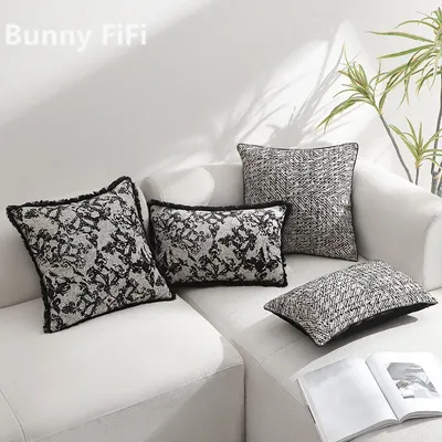 Neuer Kissenbezug aus Polyester-Baumwollgarn, gefärbt, Jacquard-Rand, bestickter Jacquard, Image