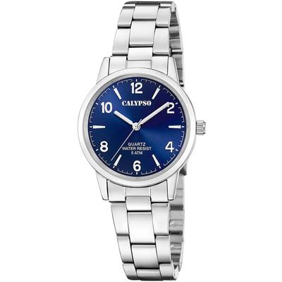 Quarzuhr CALYPSO WATCHES "Basic", silber (silberfarben, blau), Armbanduhren, Damen, Armbanduhr, Damenuhr, Edelstahlarmband, analog Image