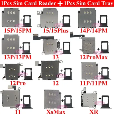 EmmaHelp 1set Dual Sim Card Reader Connector Flex Cable + Tray Slot Holder Adapter for iPhone 11 12