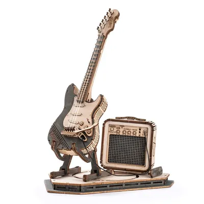 Robotime ROKR Electric Guitar 3D Wooden Puzzle for Kids Adults Assembly Creative Toys Building Block