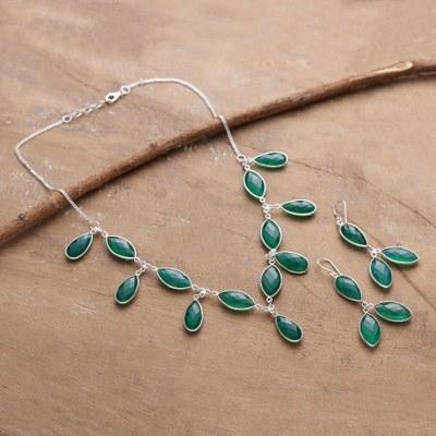 Magical Glam in Green,'Sterling Silver Green Onyx Necklace and Earrings Jewelry Set'