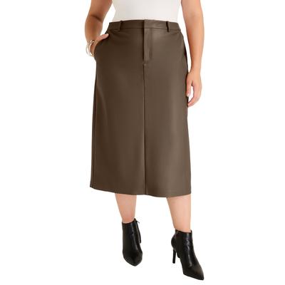 Plus Size Women's Faux Leather Skirt by June+Vie in Cocoa (Size 10/12)